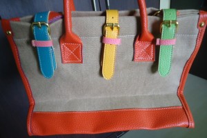 Contrast Color Three Pin Buckle Canvas Handbag