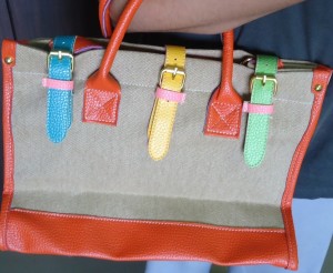 Contrast Color Three Pin Buckle Canvas Handbag