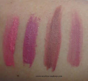Lakme Absolute Lip Last Day Love, Day Sugar, Night Glam, Night Shine Swatches