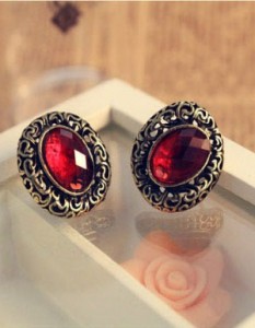 Oval Carving Alloy Crystal Fashion Earrings Red