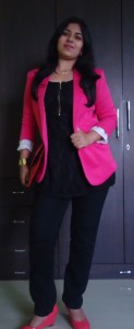 OOTD: Hot Pink Blazer and Black Lace Tunic