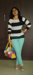 OOTD: Striped Crochet Sweater, Mint Denims