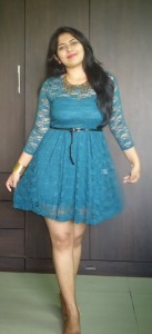 OOTD: Green Lace Dress, Gold and Clear Pumps