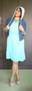 outfit Mint Pleated Dress, Denim Jacket, indian fashion blogger