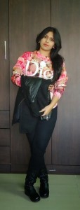 OOTD: Rose Print 'Dior' Sweatshirt, Black Woolen Coat, Indian fashion blogger, winter wear