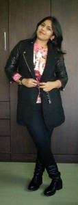 OOTD: Rose Print 'Dior' Sweatshirt, Black Woolen Coat, Indian fashion blogger, winter wear