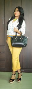 OOTD: Polka Dot Shirt, Mustard Yellow Harem Pants, Indian fashion blogger