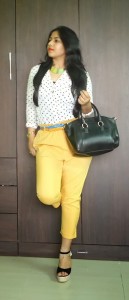 OOTD: Polka Dot Shirt, Mustard Yellow Harem Pants, Indian fashion blogger