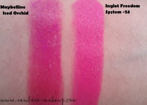 Inglot Freedom System Lipstick 53, Maybelline Iced Orchid Swatches