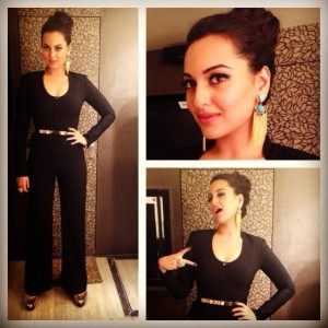 Sonakshi Sinha in Black Rachel Roy jumpsuit, Indian fashion blogger