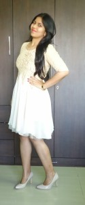 OOTD: Khakhi Mesh Flared Princessy Dress, Indian fashion blog