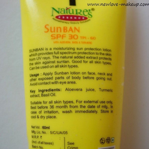 Nature's Essence Sun Ban Sunscreen Lotion SPF-30 TPI-60 Review, Indian Beauty Blog