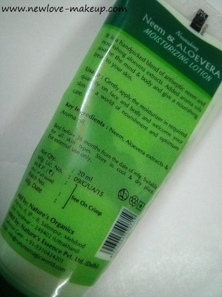 Nature's Essence Nourishing Neem & Aloe Vera Moisturizing Lotion Review, Indian Skincare Reviews